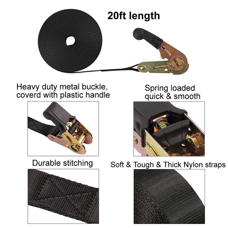 Ayaport Endless Ratchet Tie Down Straps Heavy Duty Cargo Tie Downs, Sturdy Nylon Black Strap Down Ratcheting Securing Straps, Track Spring Fittings, Tie-Down Motorcycles, Trailer Loads, Kayak - Image 2